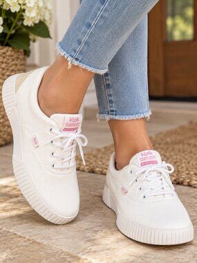 Kizik Madison Bright White Canvas Lace Up Sneakers Size 7.5